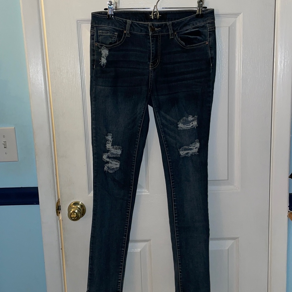 Juniors Midrise Distressed WAX Jeans